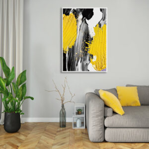 black and yellow brush whie frame