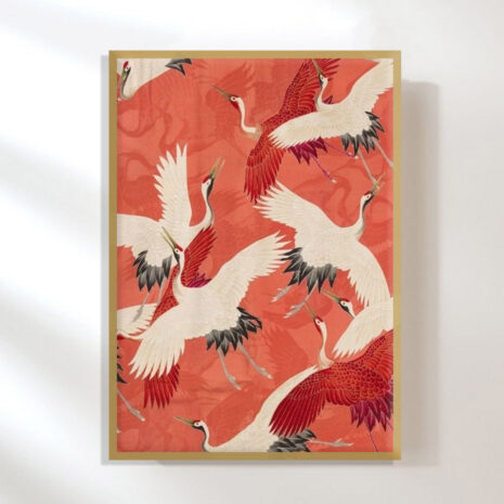 crane-red-birds-golden frame